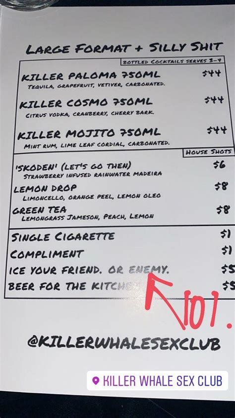 killer whale sex club menu|Killer Whale Sex Club